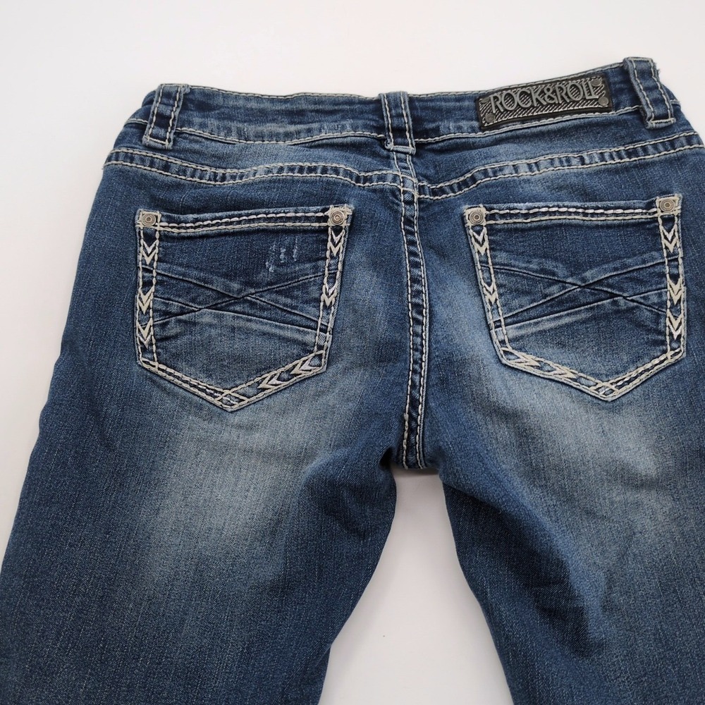 Rock And Roll Cowgirl Jeans Womens 27x32 Blue Skinny Embroidered Dark Wash Denim